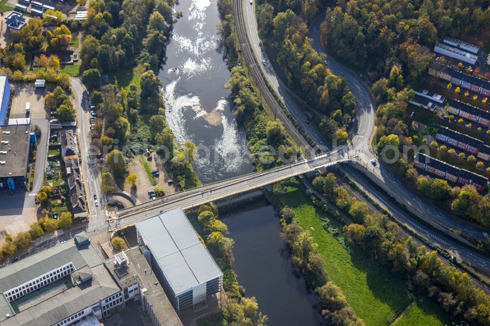 Wetter (Ruhr) from the bird's eye view: Construction to renovation work on the road bridge structure along the B234 in Wetter (Ruhr) at Ruhrgebiet in the state North Rhine-Westphalia, Germany