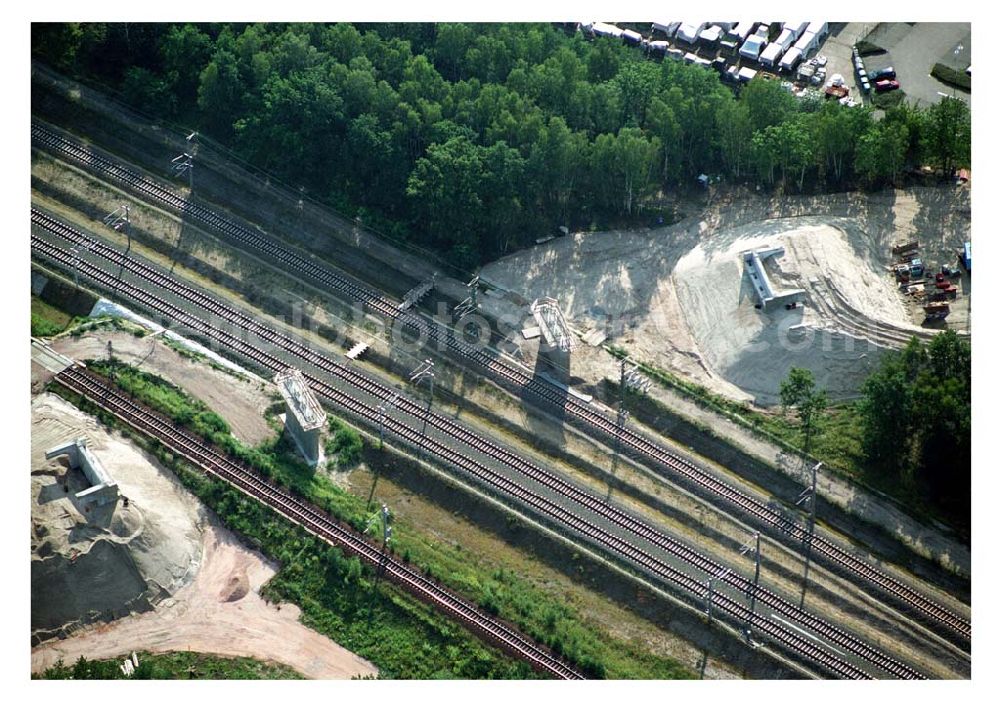 Aerial photograph Ludwigsfelde/ Genshagener Heide (Brandenburg) - Blick auf den im Bau befindlichen Schienenübergang am Kreuzungsbauwerk Berliner Außenring (BAR) und der Anhalter Bahn