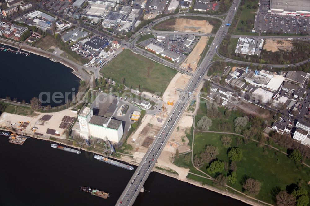 Aerial photograph Wiesbaden Schierstein - Construction site of the Schiersteiner bridge from Mainz to Wiesbaden