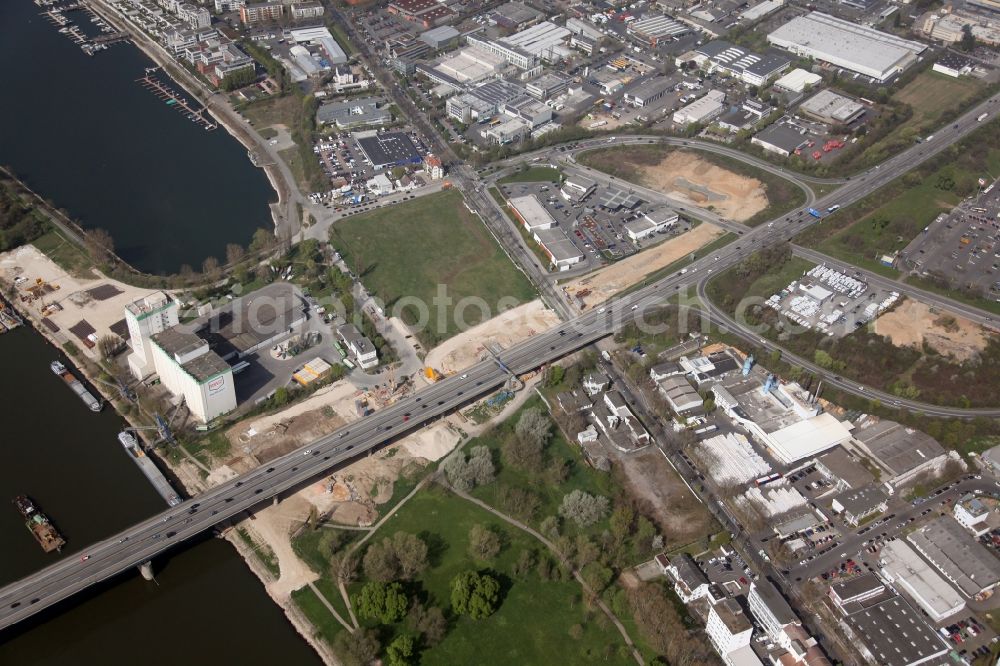 Wiesbaden Schierstein from above - Construction site of the Schiersteiner bridge from Mainz to Wiesbaden