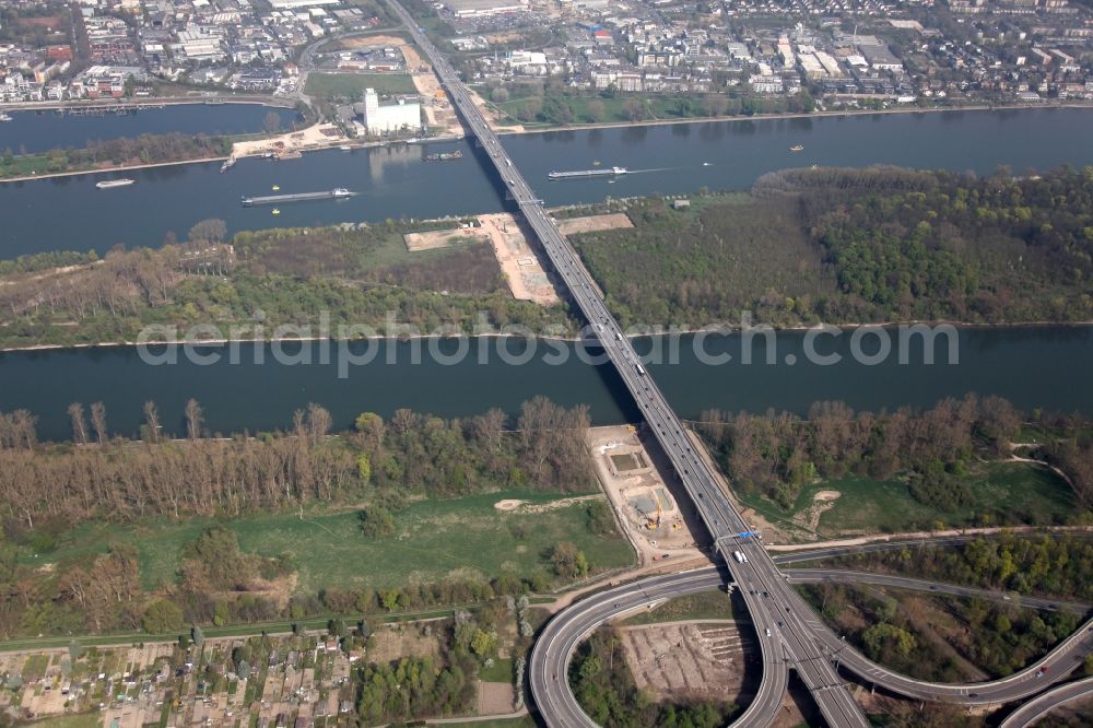 Aerial photograph Mainz Mombach - Construction site of the Schiersteiner bridge from Mainz to Wiesbaden