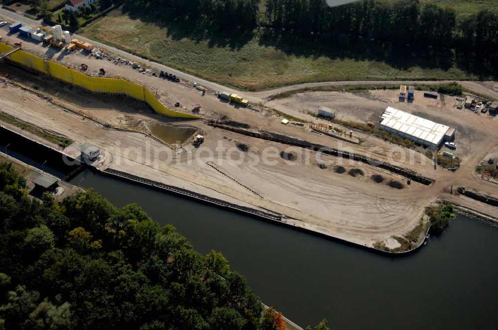 Wusterwitz from above - Blick auf die Baustelle vom Neubau der 2. Schleuse Wusterwitz. Ein Projekt des WSV: Wasserstraßen-Neubauamt Magdeburg, 39106 Magdeburg, Tel. +49(0)391 535-0, email: wna-magdeburg@wsv.bund.de