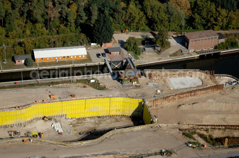 Wusterwitz from above - Blick auf die Baustelle vom Neubau der 2. Schleuse Wusterwitz. Ein Projekt des WSV: Wasserstraßen-Neubauamt Magdeburg, 39106 Magdeburg, Tel. +49(0)391 535-0, email: wna-magdeburg@wsv.bund.de