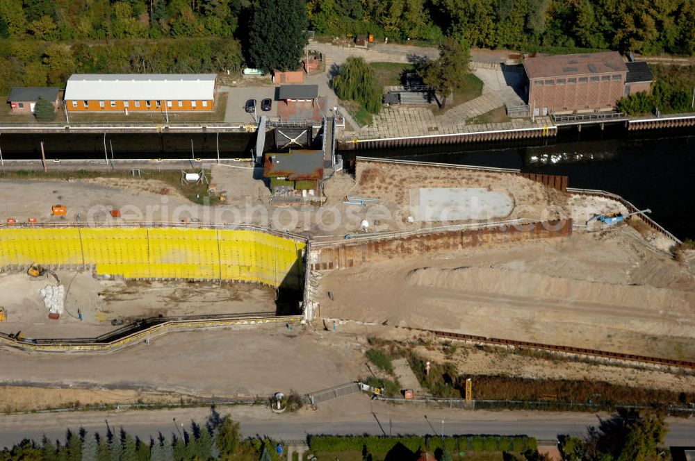 Wusterwitz from the bird's eye view: Blick auf die Baustelle vom Neubau der 2. Schleuse Wusterwitz. Ein Projekt des WSV: Wasserstraßen-Neubauamt Magdeburg, 39106 Magdeburg, Tel. +49(0)391 535-0, email: wna-magdeburg@wsv.bund.de