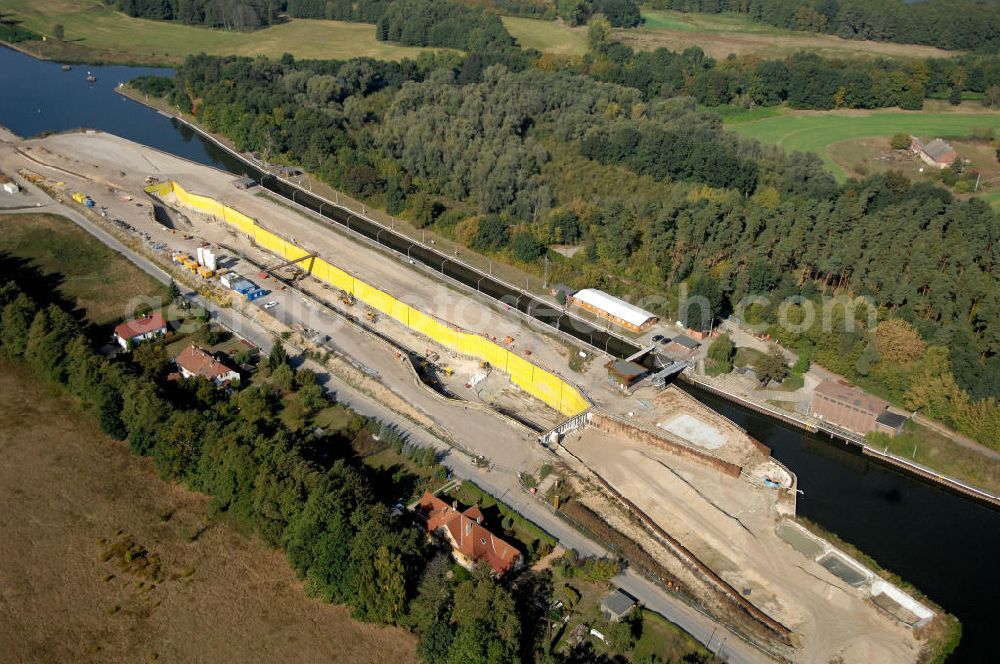 Aerial image Wusterwitz - Blick auf die Baustelle vom Neubau der 2. Schleuse Wusterwitz. Ein Projekt des WSV: Wasserstraßen-Neubauamt Magdeburg, 39106 Magdeburg, Tel. +49(0)391 535-0, email: wna-magdeburg@wsv.bund.de