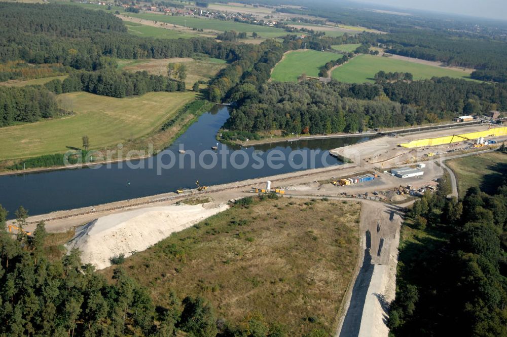 Wusterwitz from the bird's eye view: Blick auf die Baustelle vom Neubau der 2. Schleuse Wusterwitz. Ein Projekt des WSV: Wasserstraßen-Neubauamt Magdeburg, 39106 Magdeburg, Tel. +49(0)391 535-0, email: wna-magdeburg@wsv.bund.de