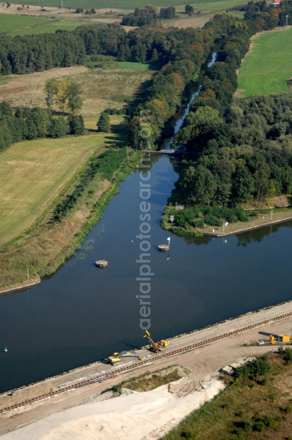 Wusterwitz from above - Blick auf die Baustelle vom Neubau der 2. Schleuse Wusterwitz. Ein Projekt des WSV: Wasserstraßen-Neubauamt Magdeburg, 39106 Magdeburg, Tel. +49(0)391 535-0, email: wna-magdeburg@wsv.bund.de