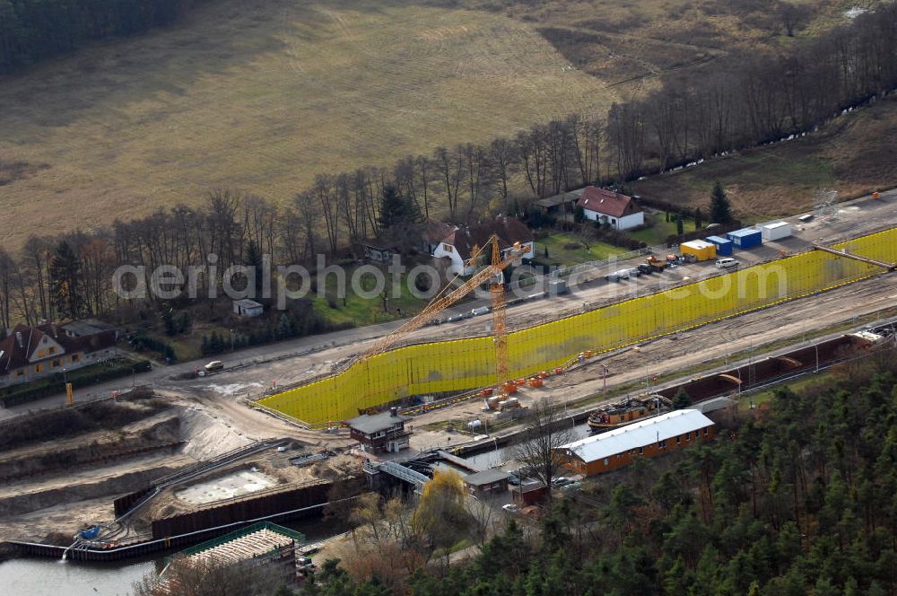 Aerial image Wusterwitz - Blick auf die Baustelle vom Neubau der 2. Schleuse Wusterwitz. Ein Projekt des WSV: Wasserstraßen-Neubauamt Magdeburg, 39106 Magdeburg, Tel. +49(0)391 535-0, email: wna-magdeburg@wsv.bund.de