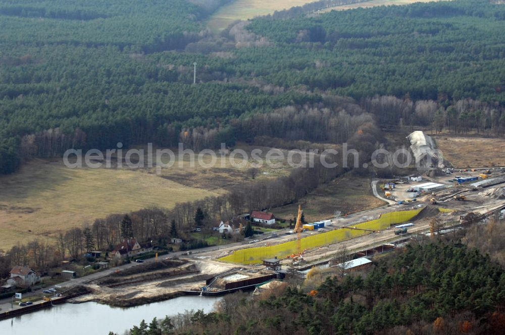 Aerial photograph Wusterwitz - Blick auf die Baustelle vom Neubau der 2. Schleuse Wusterwitz. Ein Projekt des WSV: Wasserstraßen-Neubauamt Magdeburg, 39106 Magdeburg, Tel. +49(0)391 535-0, email: wna-magdeburg@wsv.bund.de