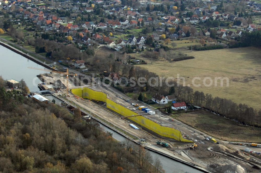 Wusterwitz from above - Blick auf die Baustelle vom Neubau der 2. Schleuse Wusterwitz. Ein Projekt des WSV: Wasserstraßen-Neubauamt Magdeburg, 39106 Magdeburg, Tel. +49(0)391 535-0, email: wna-magdeburg@wsv.bund.de