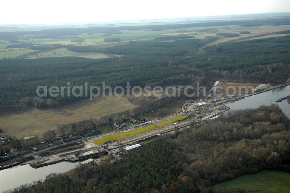 Wusterwitz from the bird's eye view: Blick auf die Baustelle vom Neubau der 2. Schleuse Wusterwitz. Ein Projekt des WSV: Wasserstraßen-Neubauamt Magdeburg, 39106 Magdeburg, Tel. +49(0)391 535-0, email: wna-magdeburg@wsv.bund.de