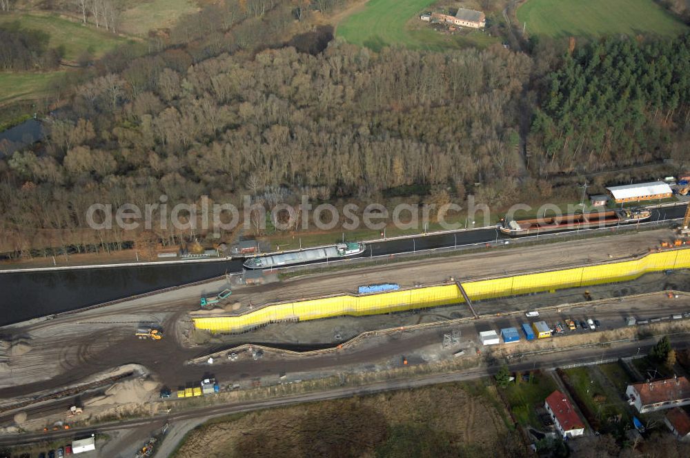 Aerial image Wusterwitz - Blick auf die Baustelle vom Neubau der 2. Schleuse Wusterwitz. Ein Projekt des WSV: Wasserstraßen-Neubauamt Magdeburg, 39106 Magdeburg, Tel. +49(0)391 535-0, email: wna-magdeburg@wsv.bund.de