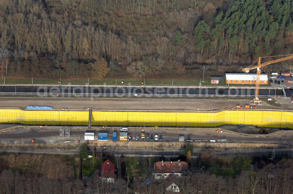 Aerial image Wusterwitz - Blick auf die Baustelle vom Neubau der 2. Schleuse Wusterwitz. Ein Projekt des WSV: Wasserstraßen-Neubauamt Magdeburg, 39106 Magdeburg, Tel. +49(0)391 535-0, email: wna-magdeburg@wsv.bund.de