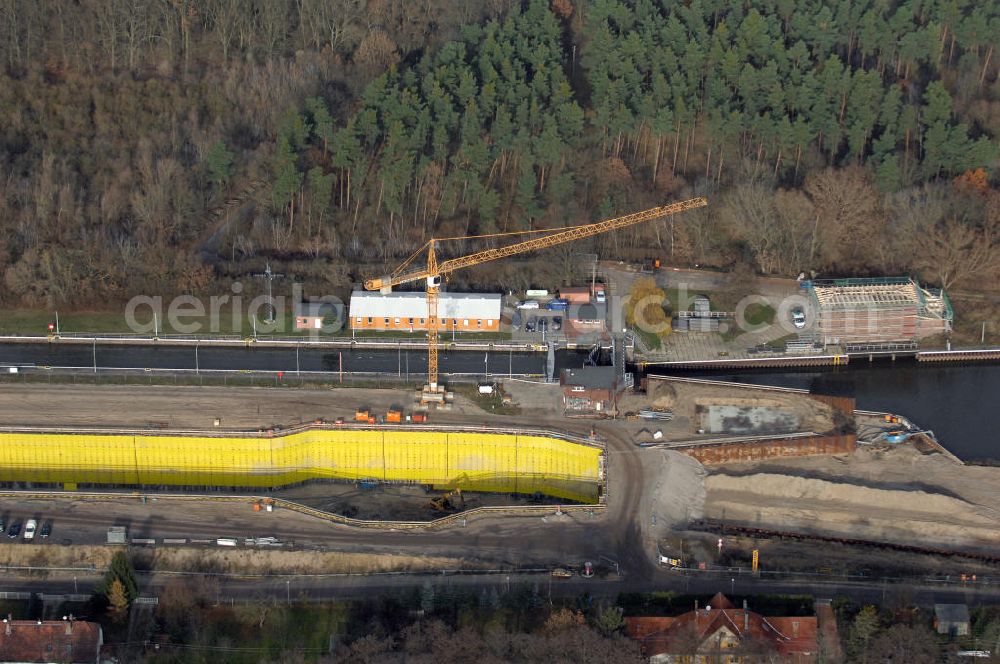 Aerial photograph Wusterwitz - Blick auf die Baustelle vom Neubau der 2. Schleuse Wusterwitz. Ein Projekt des WSV: Wasserstraßen-Neubauamt Magdeburg, 39106 Magdeburg, Tel. +49(0)391 535-0, email: wna-magdeburg@wsv.bund.de