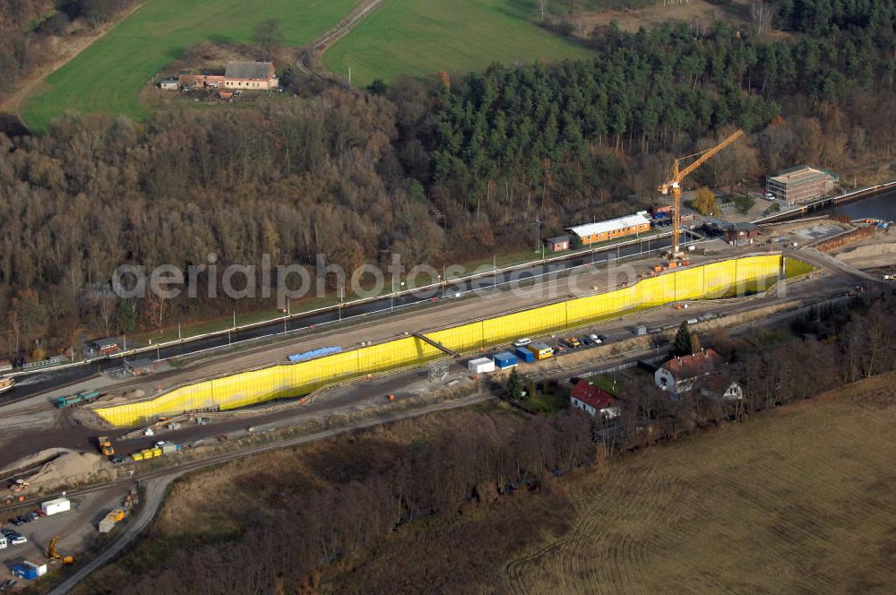 Wusterwitz from above - Blick auf die Baustelle vom Neubau der 2. Schleuse Wusterwitz. Ein Projekt des WSV: Wasserstraßen-Neubauamt Magdeburg, 39106 Magdeburg, Tel. +49(0)391 535-0, email: wna-magdeburg@wsv.bund.de