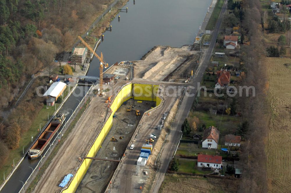 Wusterwitz from the bird's eye view: Blick auf die Baustelle vom Neubau der 2. Schleuse Wusterwitz. Ein Projekt des WSV: Wasserstraßen-Neubauamt Magdeburg, 39106 Magdeburg, Tel. +49(0)391 535-0, email: wna-magdeburg@wsv.bund.de