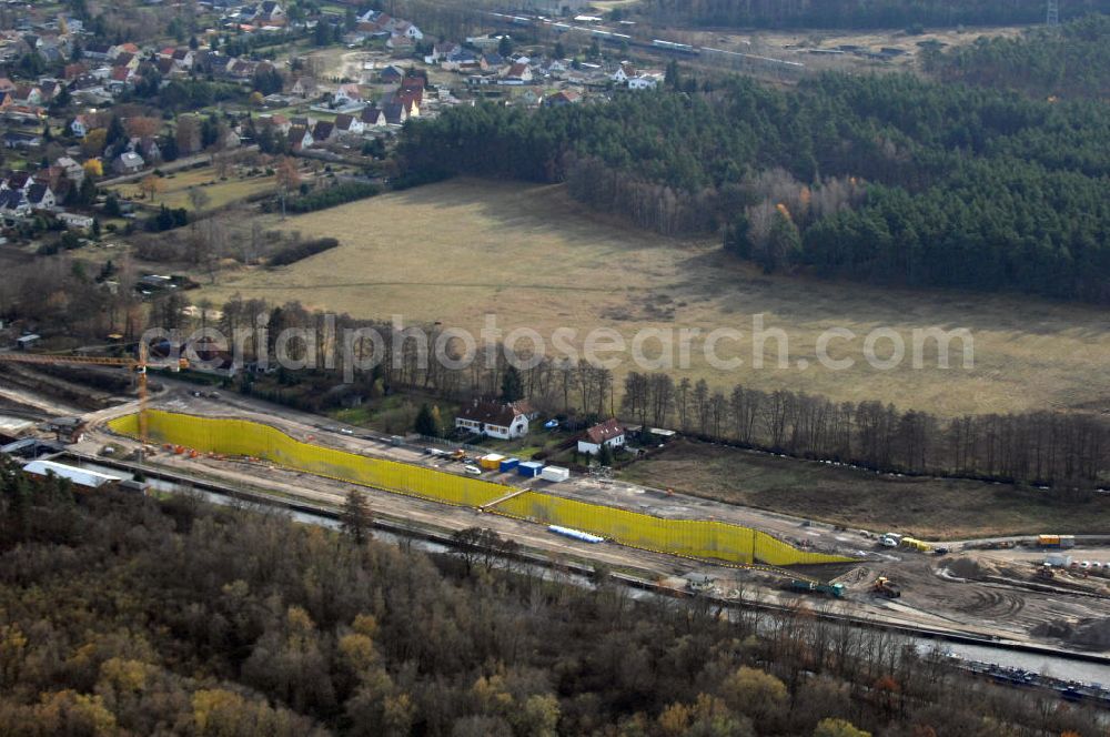 Aerial image Wusterwitz - Blick auf die Baustelle vom Neubau der 2. Schleuse Wusterwitz. Ein Projekt des WSV: Wasserstraßen-Neubauamt Magdeburg, 39106 Magdeburg, Tel. +49(0)391 535-0, email: wna-magdeburg@wsv.bund.de