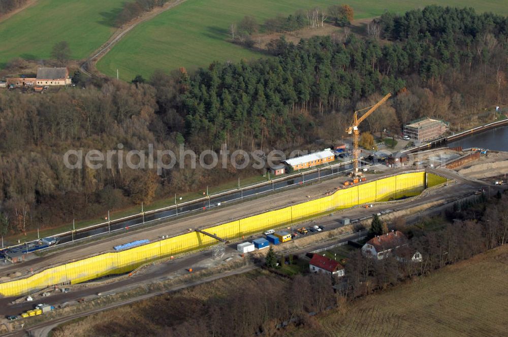 Wusterwitz from above - Blick auf die Baustelle vom Neubau der 2. Schleuse Wusterwitz. Ein Projekt des WSV: Wasserstraßen-Neubauamt Magdeburg, 39106 Magdeburg, Tel. +49(0)391 535-0, email: wna-magdeburg@wsv.bund.de