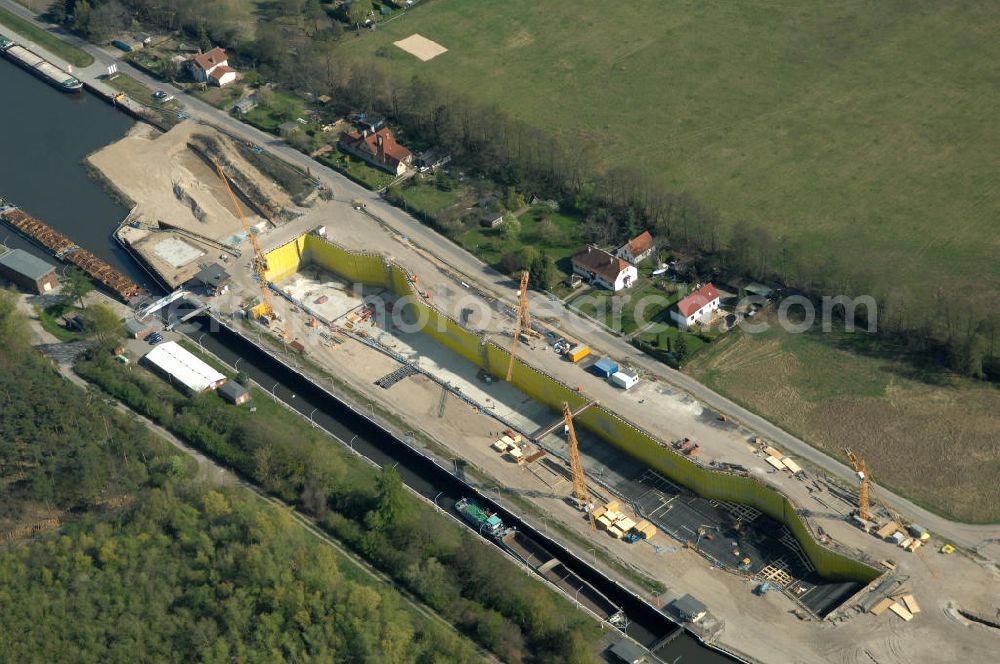 Aerial image Wusterwitz - Blick auf die Erweiterungsbaustelle der Schleuse Wusterwitz. Ein Projekt des WSV: Wasserstraßen-Neubauamt Magdeburg, View of the construction site of the expansion lock Wusterwitz.