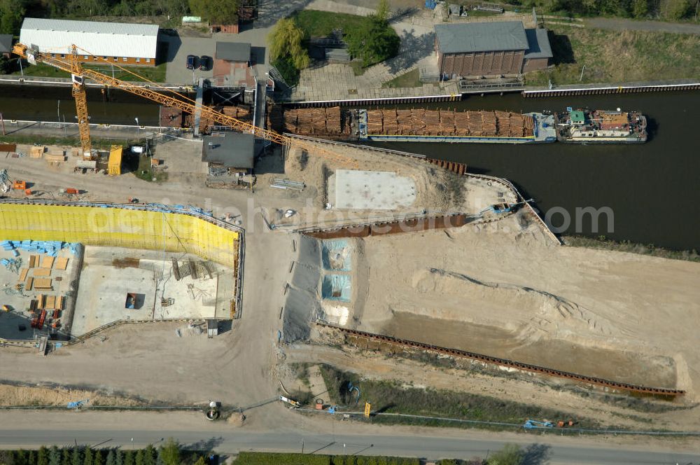 Aerial image Wusterwitz - Blick auf die Erweiterungsbaustelle der Schleuse Wusterwitz. Ein Projekt des WSV: Wasserstraßen-Neubauamt Magdeburg, View of the construction site of the expansion lock Wusterwitz.