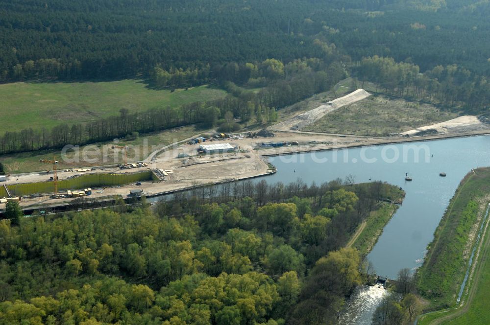 Aerial image Wusterwitz - Blick auf die Erweiterungsbaustelle der Schleuse Wusterwitz. Ein Projekt des WSV: Wasserstraßen-Neubauamt Magdeburg, View of the construction site of the expansion lock Wusterwitz.