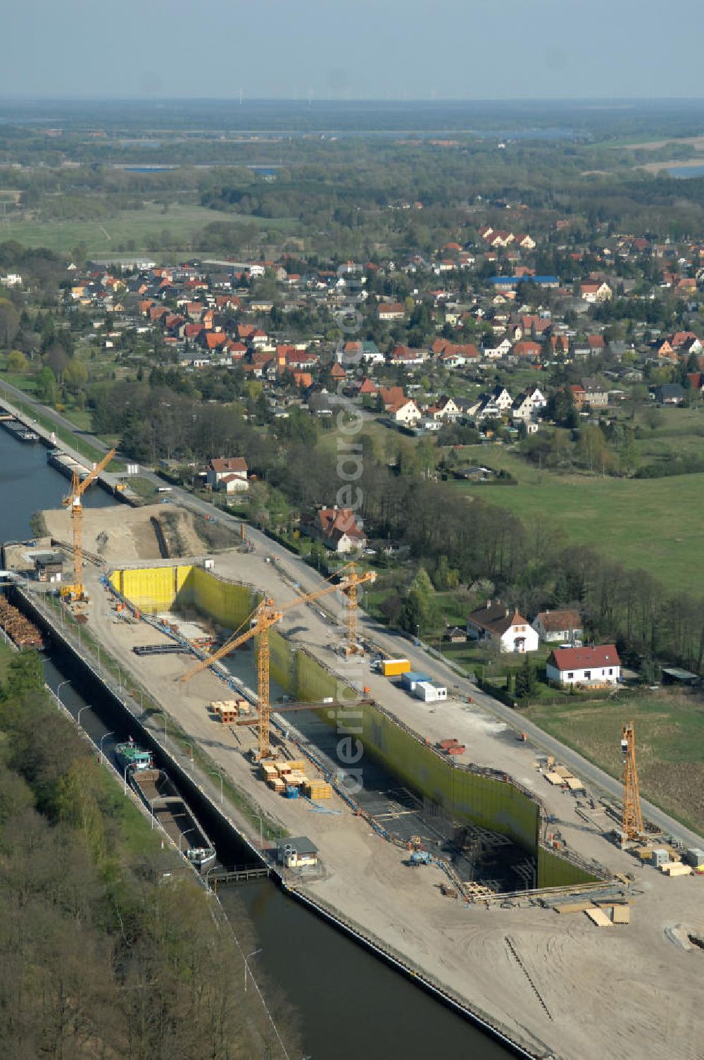 Aerial image Wusterwitz - Blick auf die Erweiterungsbaustelle der Schleuse Wusterwitz. Ein Projekt des WSV: Wasserstraßen-Neubauamt Magdeburg, View of the construction site of the expansion lock Wusterwitz.