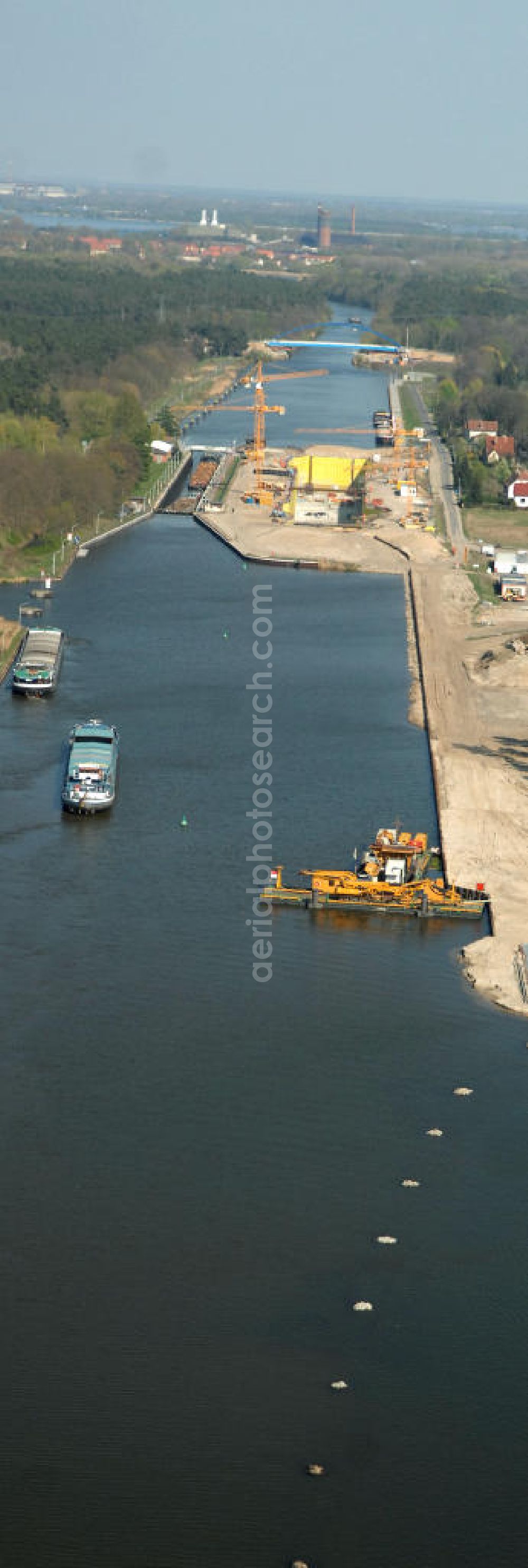 Aerial image Wusterwitz - Blick auf die Erweiterungsbaustelle der Schleuse Wusterwitz. Ein Projekt des WSV: Wasserstraßen-Neubauamt Magdeburg, View of the construction site of the expansion lock Wusterwitz.