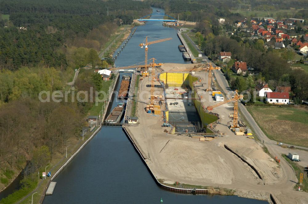 Wusterwitz from above - Blick auf die Erweiterungsbaustelle der Schleuse Wusterwitz. Ein Projekt des WSV: Wasserstraßen-Neubauamt Magdeburg, View of the construction site of the expansion lock Wusterwitz.