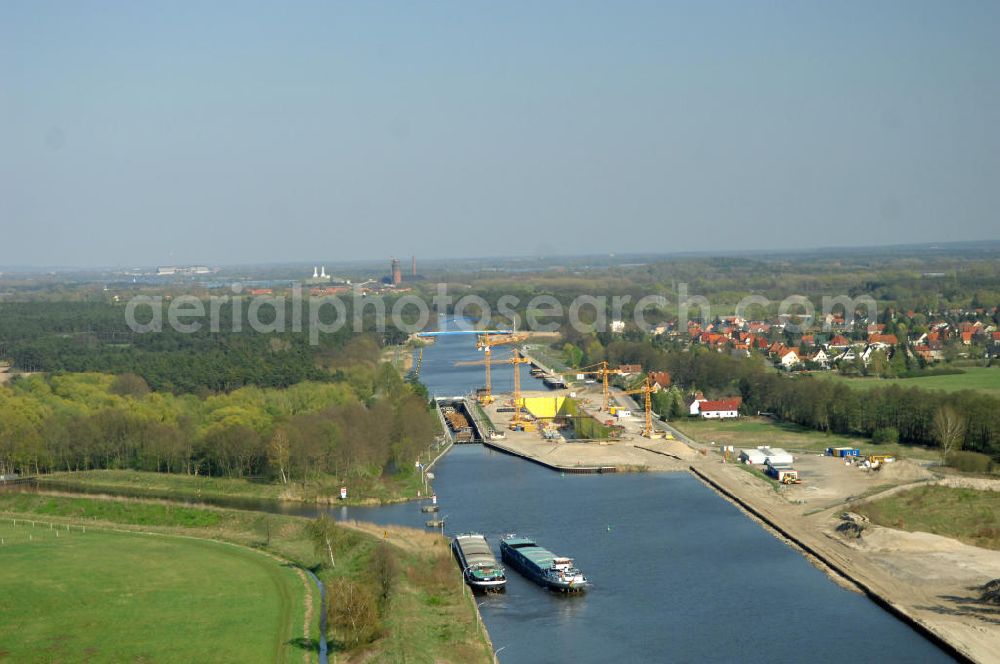 Aerial image Wusterwitz - Blick auf die Erweiterungsbaustelle der Schleuse Wusterwitz. Ein Projekt des WSV: Wasserstraßen-Neubauamt Magdeburg, View of the construction site of the expansion lock Wusterwitz.