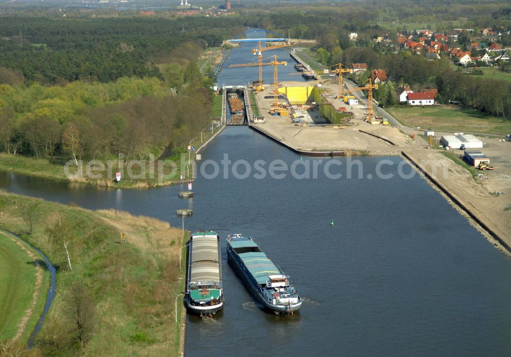 Aerial photograph Wusterwitz - Blick auf die Erweiterungsbaustelle der Schleuse Wusterwitz. Ein Projekt des WSV: Wasserstraßen-Neubauamt Magdeburg, View of the construction site of the expansion lock Wusterwitz.