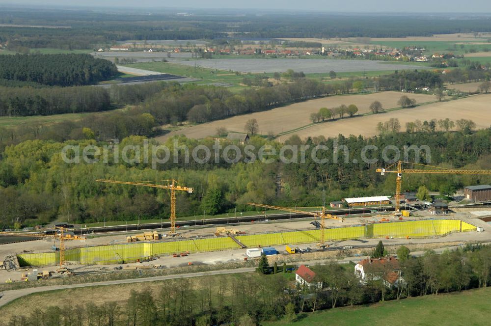 Aerial image Wusterwitz - Blick auf die Erweiterungsbaustelle der Schleuse Wusterwitz. Ein Projekt des WSV: Wasserstraßen-Neubauamt Magdeburg, View of the construction site of the expansion lock Wusterwitz.