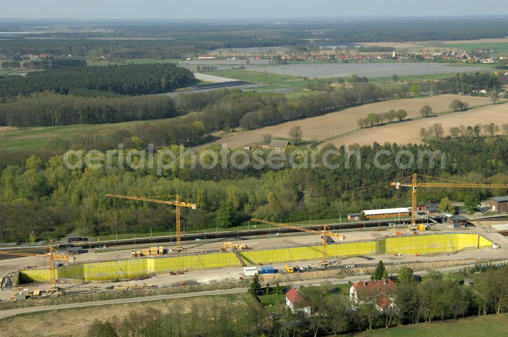 Aerial photograph Wusterwitz - Blick auf die Erweiterungsbaustelle der Schleuse Wusterwitz. Ein Projekt des WSV: Wasserstraßen-Neubauamt Magdeburg, View of the construction site of the expansion lock Wusterwitz.