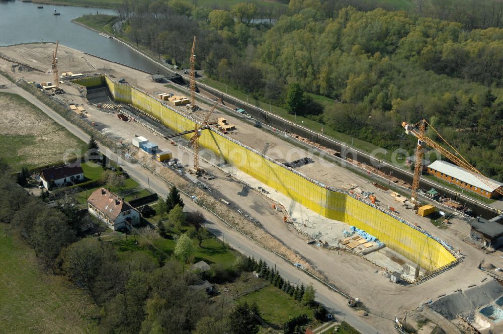 Wusterwitz from above - Blick auf die Erweiterungsbaustelle der Schleuse Wusterwitz. Ein Projekt des WSV: Wasserstraßen-Neubauamt Magdeburg, View of the construction site of the expansion lock Wusterwitz.