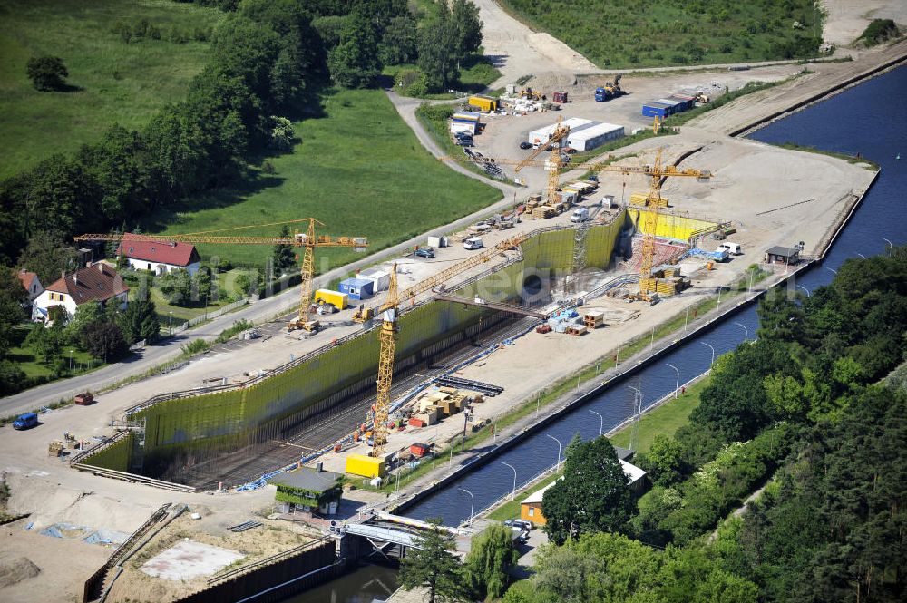 Aerial image Wusterwitz - Blick auf die Erweiterungsbaustelle der Schleuse Wusterwitz. Ein Projekt des WSV: Wasserstraßen-Neubauamt Magdeburg, View of the construction site of the expansion lock Wusterwitz.