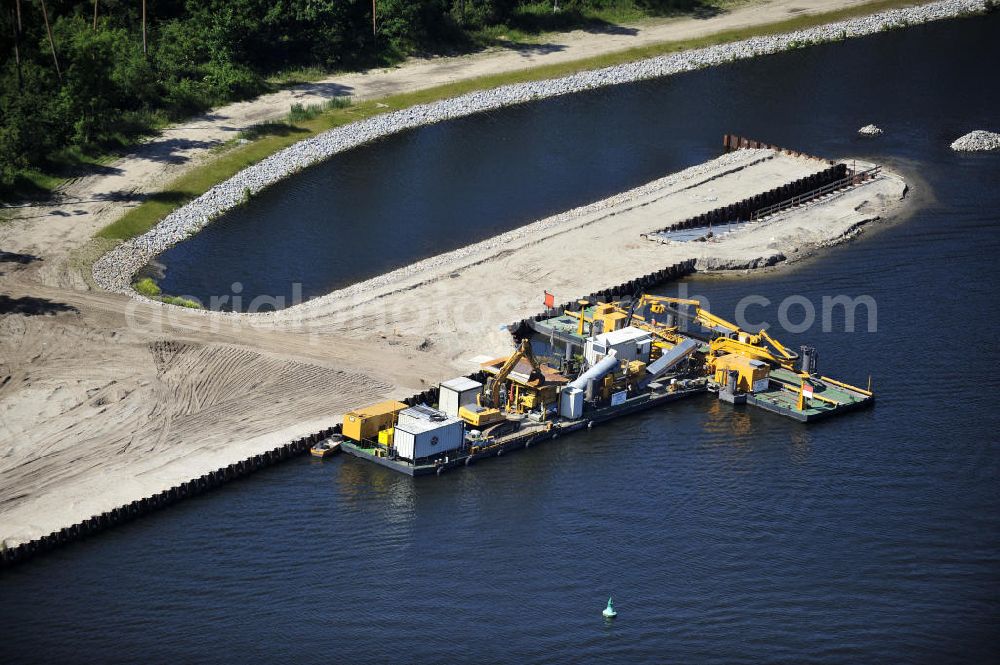 Aerial image Wusterwitz - Blick auf die Erweiterungsbaustelle der Schleuse Wusterwitz. Ein Projekt des WSV: Wasserstraßen-Neubauamt Magdeburg, View of the construction site of the expansion lock Wusterwitz.