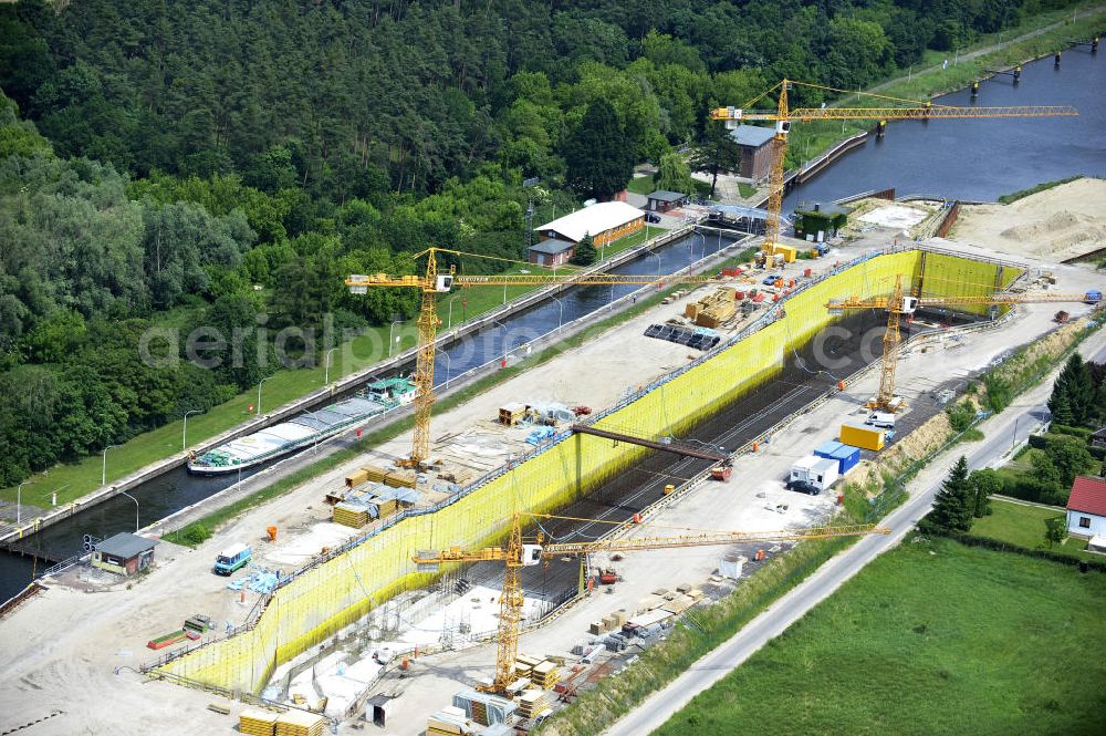 Aerial photograph Wusterwitz - Blick auf die Erweiterungsbaustelle der Schleuse Wusterwitz. Ein Projekt des WSV: Wasserstraßen-Neubauamt Magdeburg, View of the construction site of the expansion lock Wusterwitz.