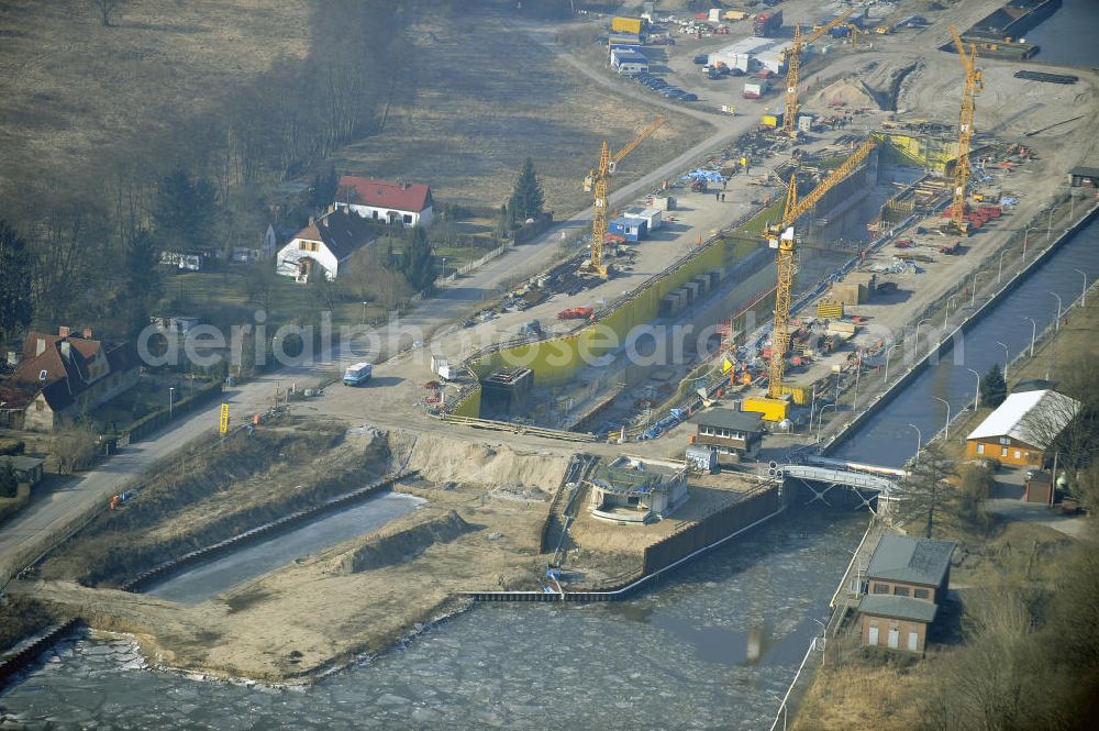 Wusterwitz from above - Blick auf die Erweiterungsbaustelle der Schleuse Wusterwitz. Ein Projekt des WSV: Wasserstraßen-Neubauamt Magdeburg, View of the construction site of the expansion lock Wusterwitz.