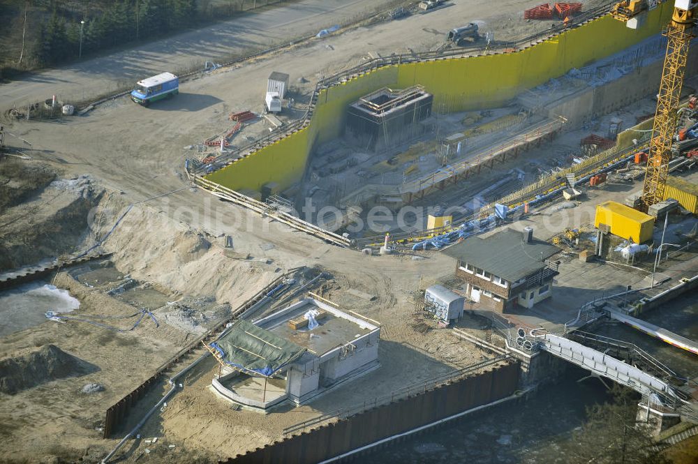 Aerial image Wusterwitz - Blick auf die Erweiterungsbaustelle der Schleuse Wusterwitz. Ein Projekt des WSV: Wasserstraßen-Neubauamt Magdeburg, View of the construction site of the expansion lock Wusterwitz.