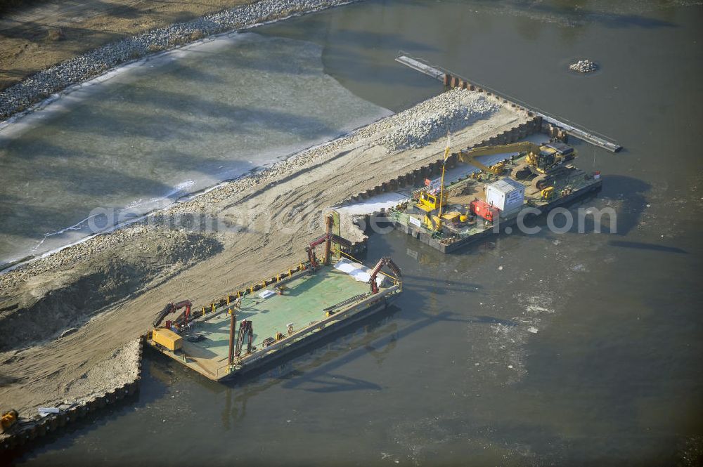 Aerial image Wusterwitz - Blick auf die Erweiterungsbaustelle der Schleuse Wusterwitz. Ein Projekt des WSV: Wasserstraßen-Neubauamt Magdeburg, View of the construction site of the expansion lock Wusterwitz.