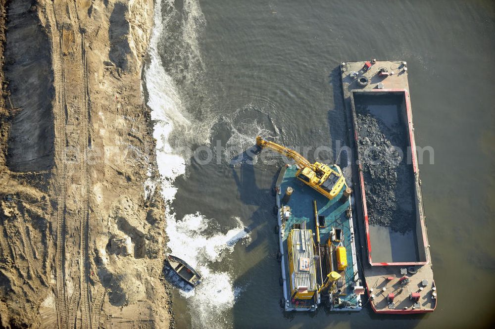 Aerial photograph Wusterwitz - Blick auf die Erweiterungsbaustelle der Schleuse Wusterwitz. Ein Projekt des WSV: Wasserstraßen-Neubauamt Magdeburg, View of the construction site of the expansion lock Wusterwitz.