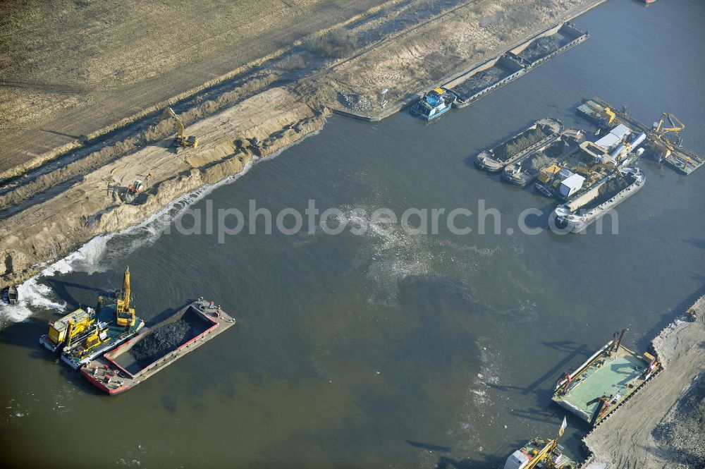 Aerial image Wusterwitz - Blick auf die Erweiterungsbaustelle der Schleuse Wusterwitz. Ein Projekt des WSV: Wasserstraßen-Neubauamt Magdeburg, View of the construction site of the expansion lock Wusterwitz.