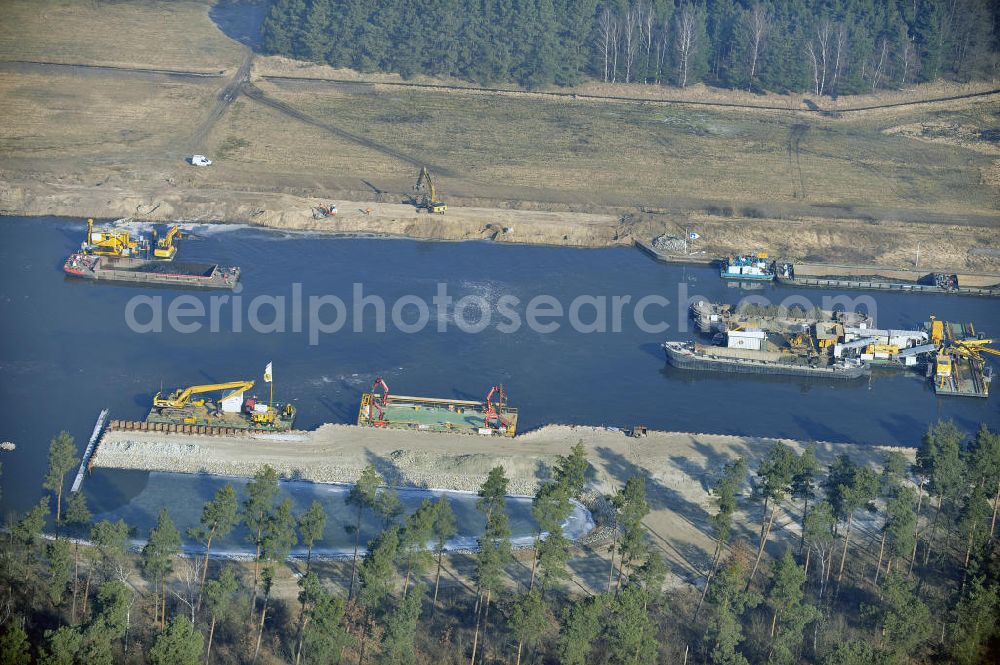 Wusterwitz from above - Blick auf die Erweiterungsbaustelle der Schleuse Wusterwitz. Ein Projekt des WSV: Wasserstraßen-Neubauamt Magdeburg, View of the construction site of the expansion lock Wusterwitz.