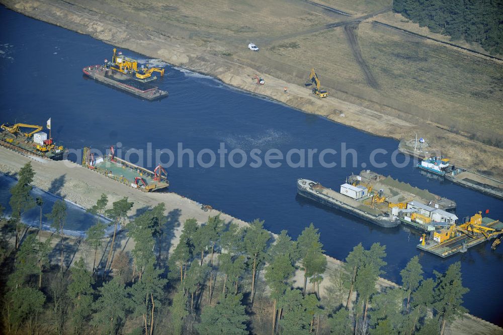 Aerial image Wusterwitz - Blick auf die Erweiterungsbaustelle der Schleuse Wusterwitz. Ein Projekt des WSV: Wasserstraßen-Neubauamt Magdeburg, View of the construction site of the expansion lock Wusterwitz.