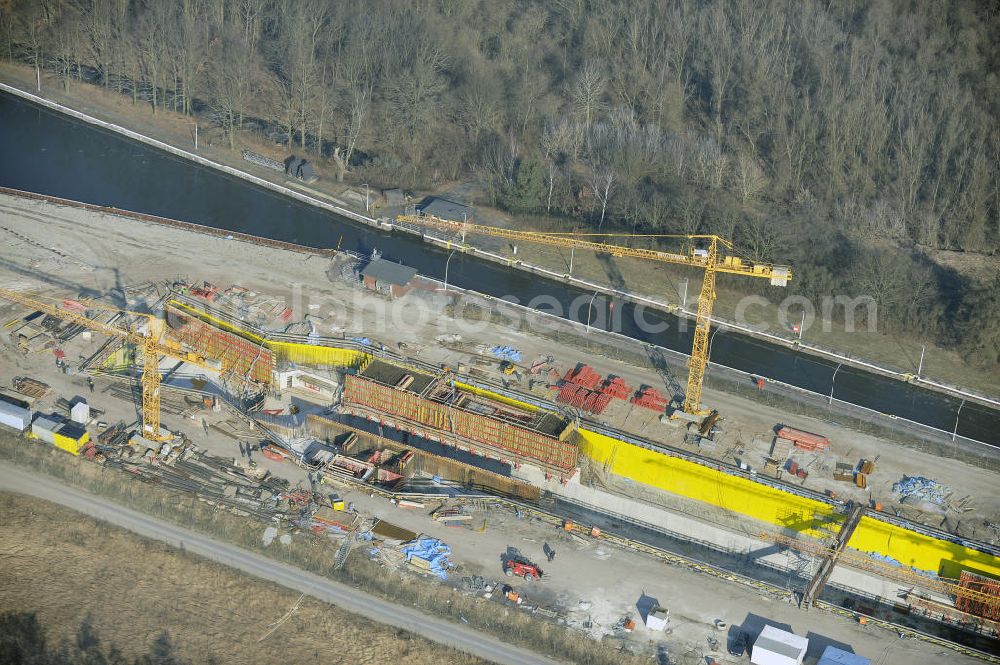 Wusterwitz from above - Blick auf die Erweiterungsbaustelle der Schleuse Wusterwitz. Ein Projekt des WSV: Wasserstraßen-Neubauamt Magdeburg, View of the construction site of the expansion lock Wusterwitz.