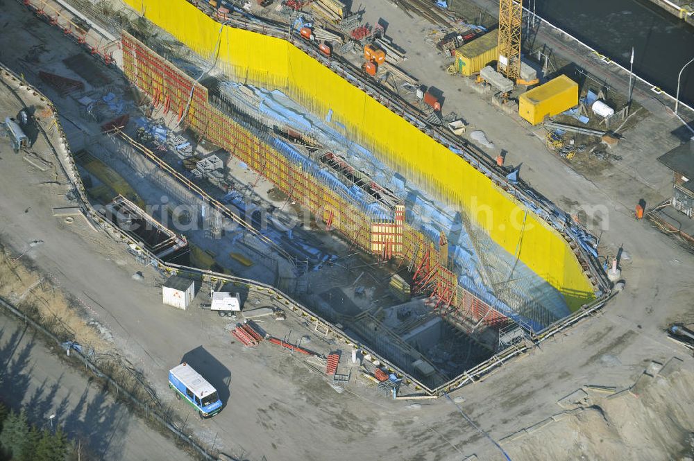 Aerial image Wusterwitz - Blick auf die Erweiterungsbaustelle der Schleuse Wusterwitz. Ein Projekt des WSV: Wasserstraßen-Neubauamt Magdeburg, View of the construction site of the expansion lock Wusterwitz.