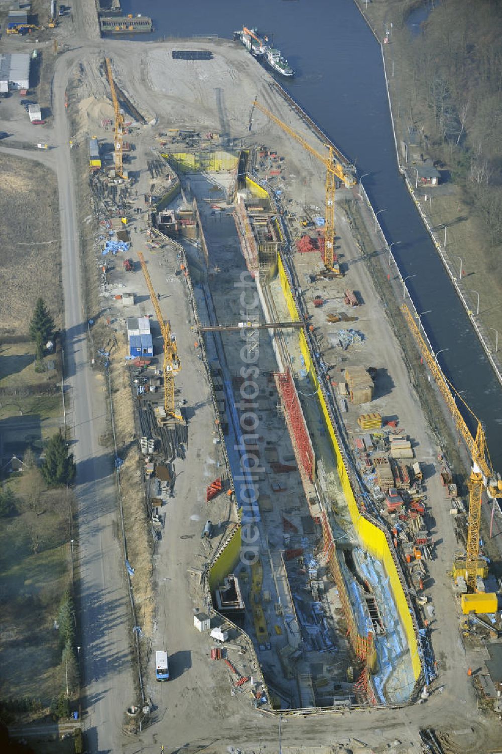 Wusterwitz from above - Blick auf die Erweiterungsbaustelle der Schleuse Wusterwitz. Ein Projekt des WSV: Wasserstraßen-Neubauamt Magdeburg, View of the construction site of the expansion lock Wusterwitz.