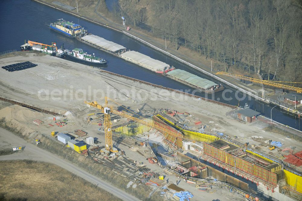 Aerial photograph Wusterwitz - Blick auf die Erweiterungsbaustelle der Schleuse Wusterwitz. Ein Projekt des WSV: Wasserstraßen-Neubauamt Magdeburg, View of the construction site of the expansion lock Wusterwitz.