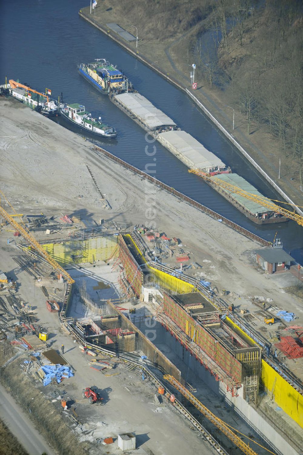 Wusterwitz from above - Blick auf die Erweiterungsbaustelle der Schleuse Wusterwitz. Ein Projekt des WSV: Wasserstraßen-Neubauamt Magdeburg, View of the construction site of the expansion lock Wusterwitz.