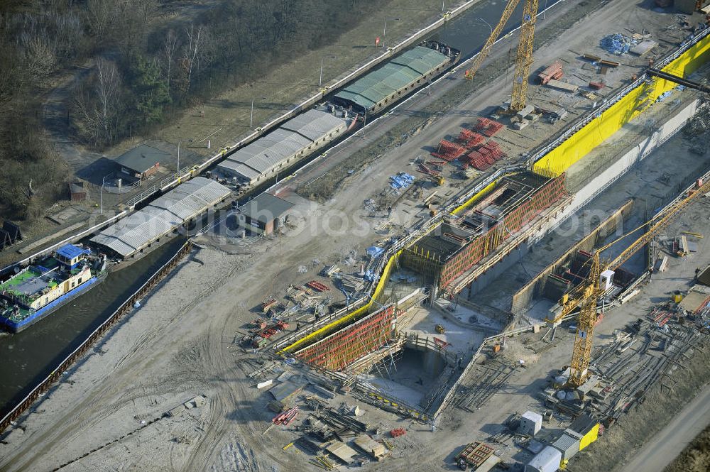 Wusterwitz from above - Blick auf die Erweiterungsbaustelle der Schleuse Wusterwitz. Ein Projekt des WSV: Wasserstraßen-Neubauamt Magdeburg, View of the construction site of the expansion lock Wusterwitz.