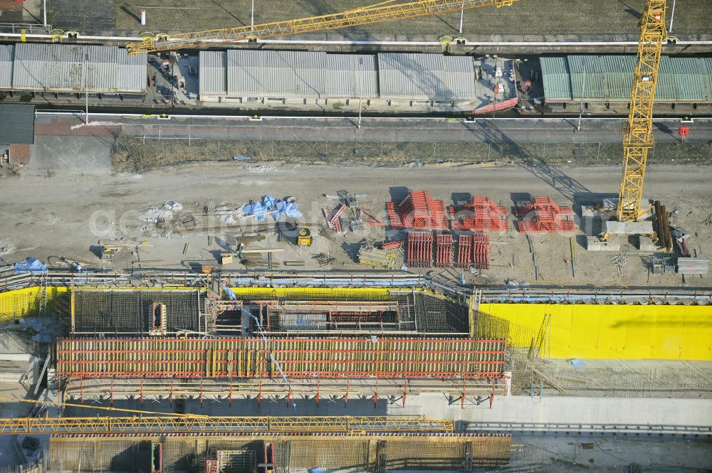 Aerial image Wusterwitz - Blick auf die Erweiterungsbaustelle der Schleuse Wusterwitz. Ein Projekt des WSV: Wasserstraßen-Neubauamt Magdeburg, View of the construction site of the expansion lock Wusterwitz.